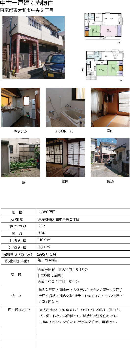 東大和市　中央2丁目　売り戸建